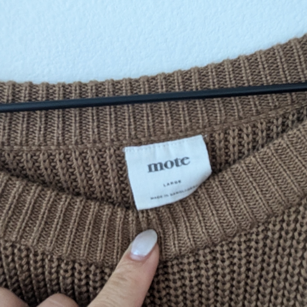 ❤️ MOTE women's brown-mustard tunic sweater large knit - Picture 2 of 4